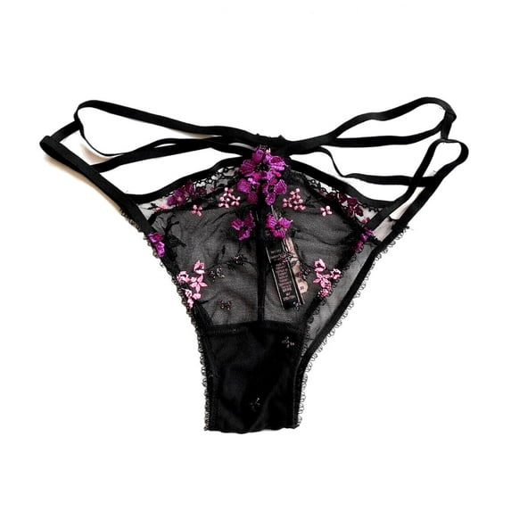 Victoria's Secret Very Sexy Embroidered & Mesh Cheeky Panty Color Black Size X-Large NWT