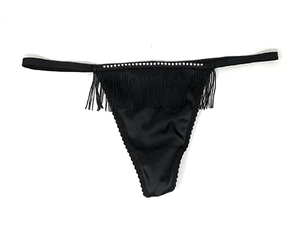 Victoria's Secret Very Sexy Fringe V-String Rhinestone Panty Black Size  X-Large NWT 