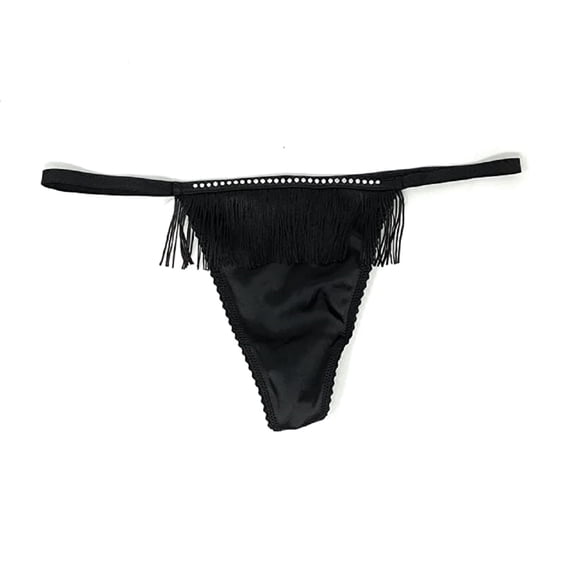 Victoria's Secret Very Sexy Fringe V-String Rhinestone Panty Black Size X-Large NWT