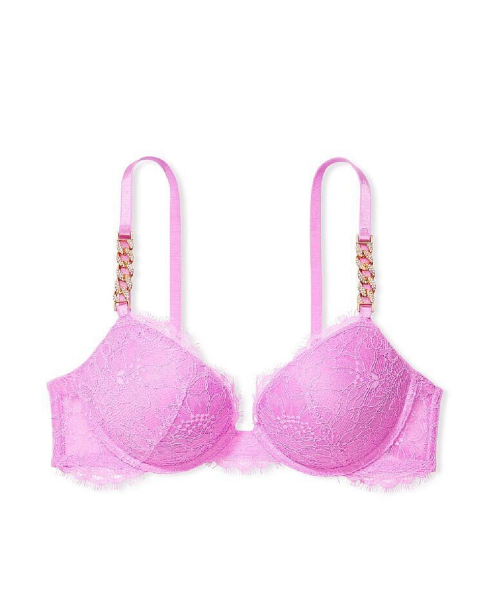 Victoria's Secret Very Sexy Push-up Bra Rhinestone Chain Strap Pink Cup  Size 38DD NWT