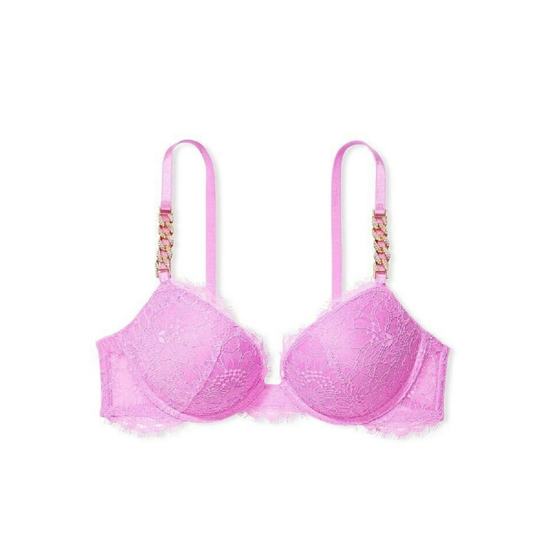 Victoria's Secret Very Sexy Push-up Shine Strap Heart Rhinestone Bra Pink  Lace Cup Size 38C NWT 