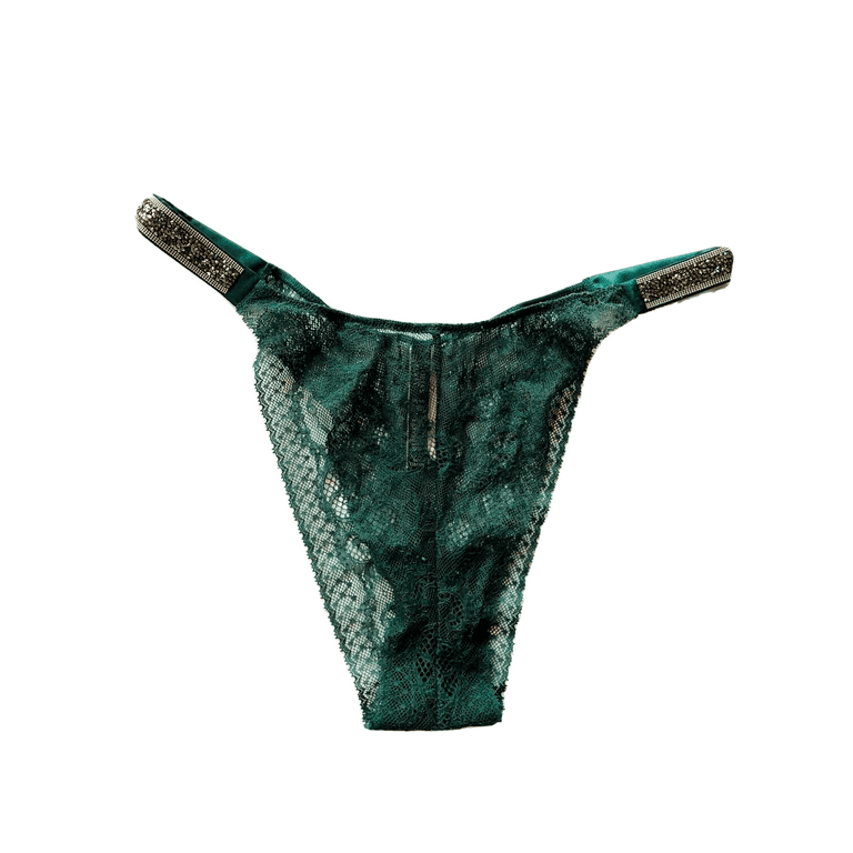 Victoria's Secret Very Sexy Rhinestone Bling Brazilian Panties Dark Green  Size X-Large New