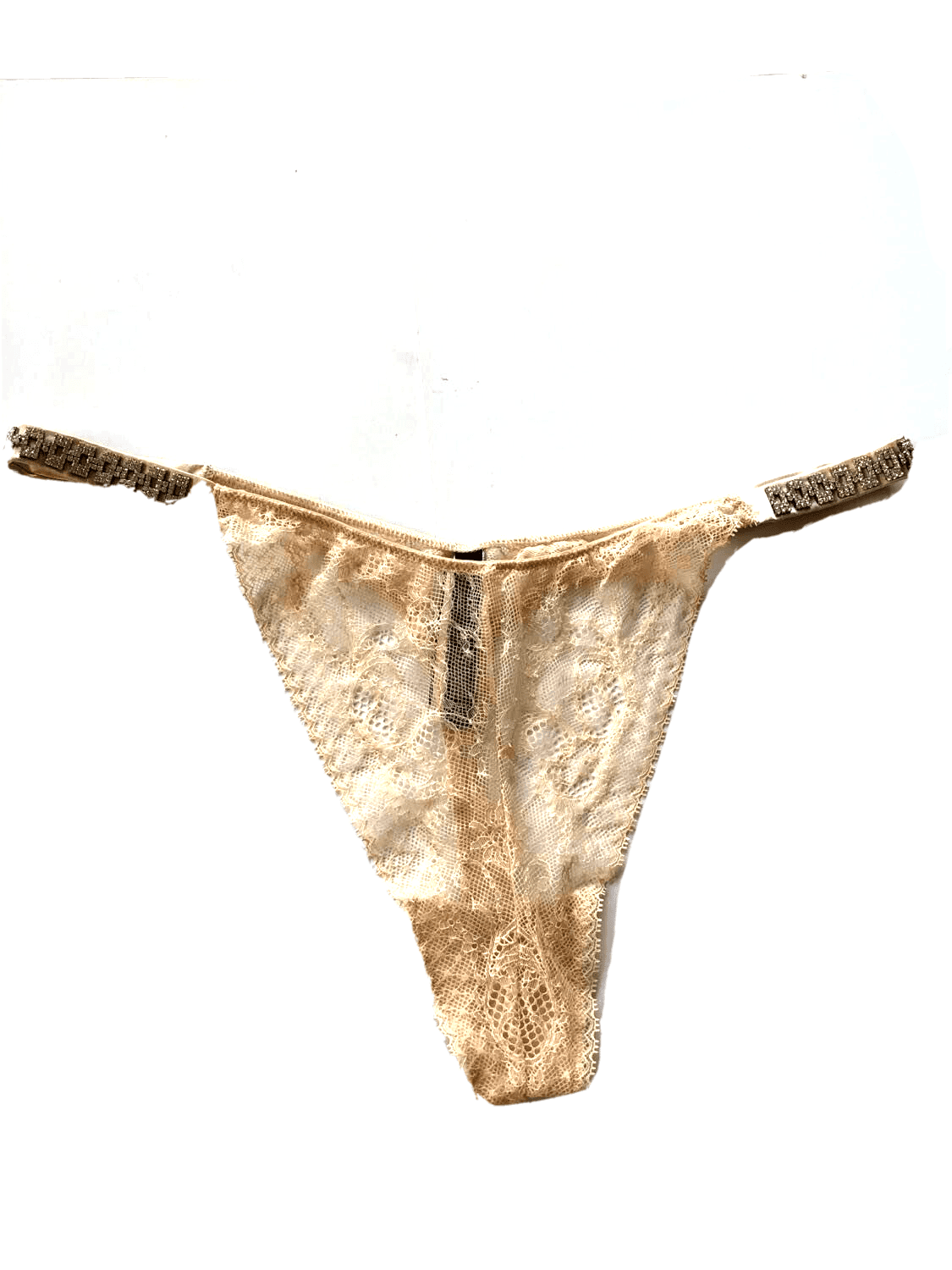 Victoria's Secret Very Sexy Rhinestone Bling Lace Brazilian Panties Thong Champagne Size: X-Large New