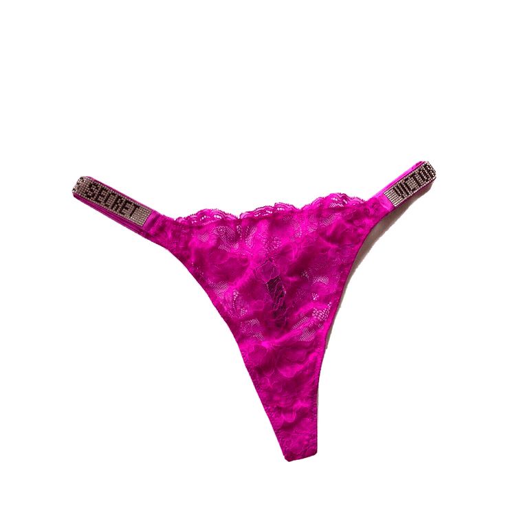Victoria's Secret Very Sexy Rhinestone Bling Lace Thong Panty Fuschia Size  X-Large NWT 