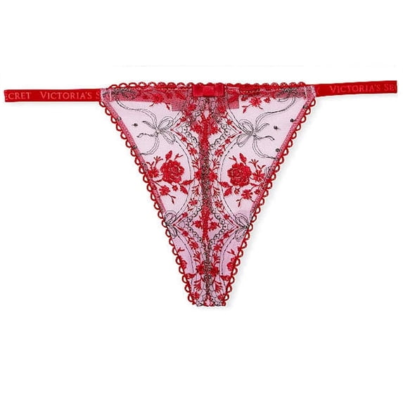 Victoria's Secret Very Sexy Rose and Bows V-String Panty Color Red Size X-Large NWT