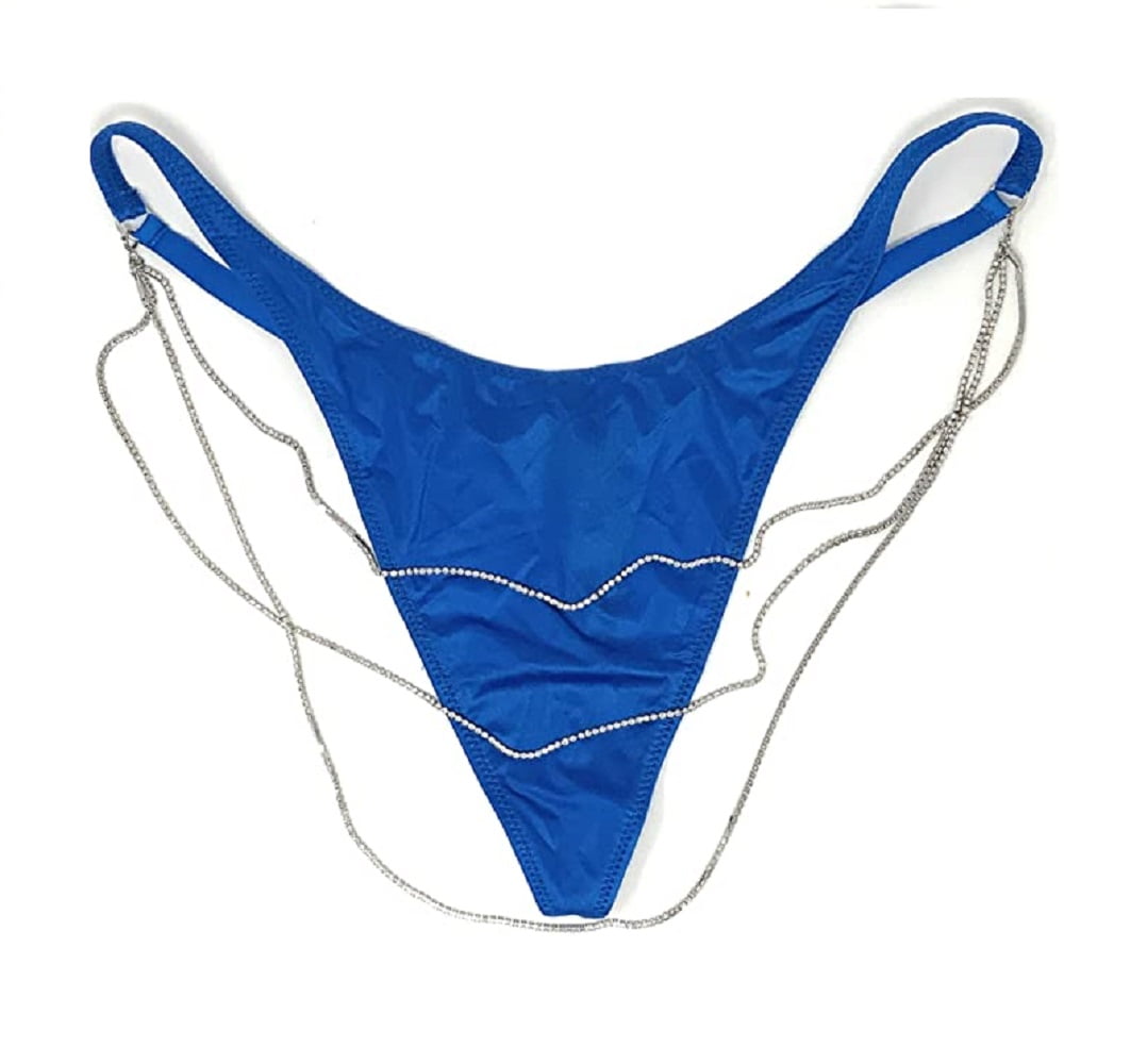 Victoria's Secret Very Sexy Shine Chain V-string Panty Blue Size Large NWT