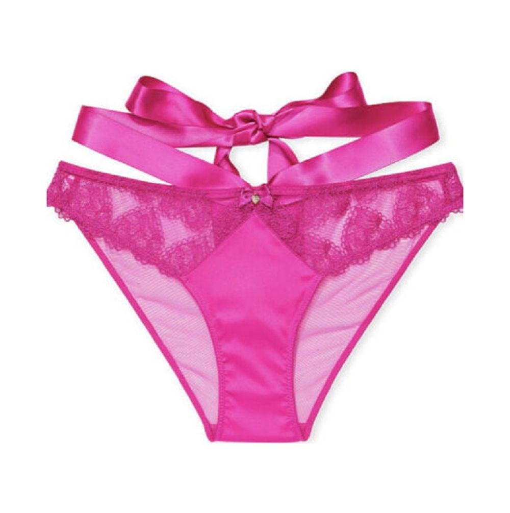 Victoria’s Secret Very Sexy Strappy Heart Embroidery Bow Cheeky Panty Pink  Size Medium NWT