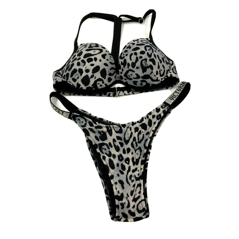 Victoria's Secret Women's MALIBU Shine Strap Leopard Bikini 2 Piece Swim  Set 36C/Large NWT