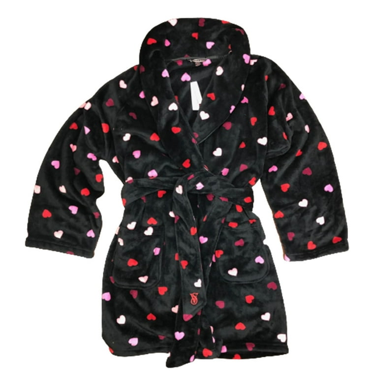 即納Victoria's secret Short Cozy Robe26377737BK/Hart Victoria's Secret Women's Short Cozy Robe Black with Hearts