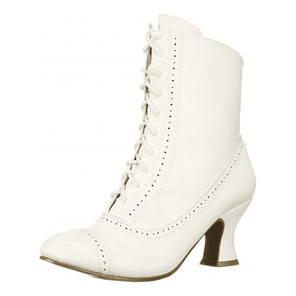 Victorian 2.5" Heel Women's Mid Calf Lace Up Costume Boot (White)