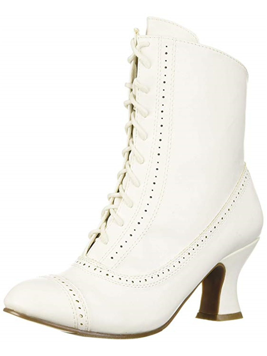 Victorian 2.5" Heel Women's Mid Calf Lace Up Costume Boot (White) - image 1 of 2