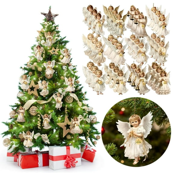 Victorian Angel Wooden Decor Set, 12-Piece Christmas Angel Ornament, Home & Window Decoration for Holiday Festivity