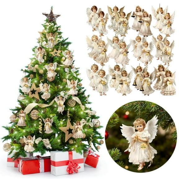 Victorian Angel Wooden Decor Set, 12-Piece Christmas Angel Ornament, Home & Window Decoration for Holiday Festivity