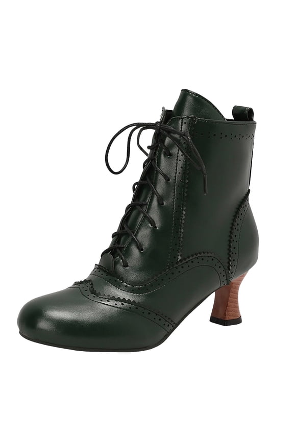Victorian Ankle Boots Women Vintage Lace Up Cone Heel Almond Toe Costume