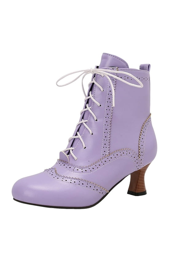 Victorian Ankle Boots Women Vintage Lace Up Cone Heel Almond Toe Costume