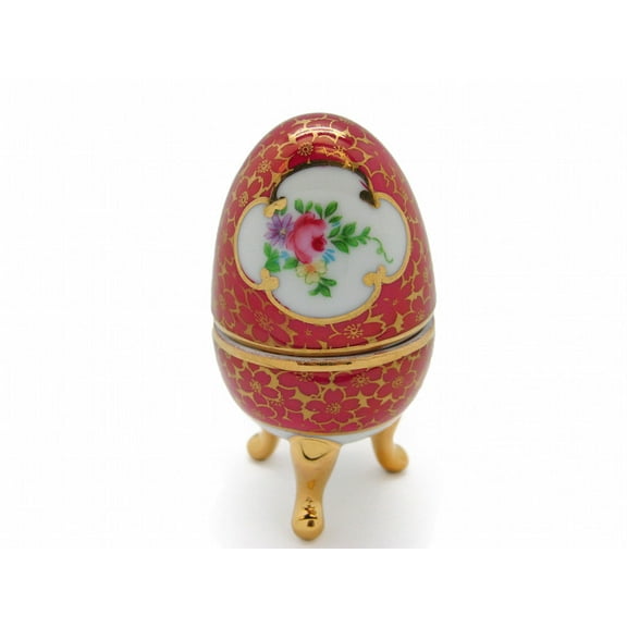 GENL Victorian Antique Ceramic Egg Jewelry Box Antique Red