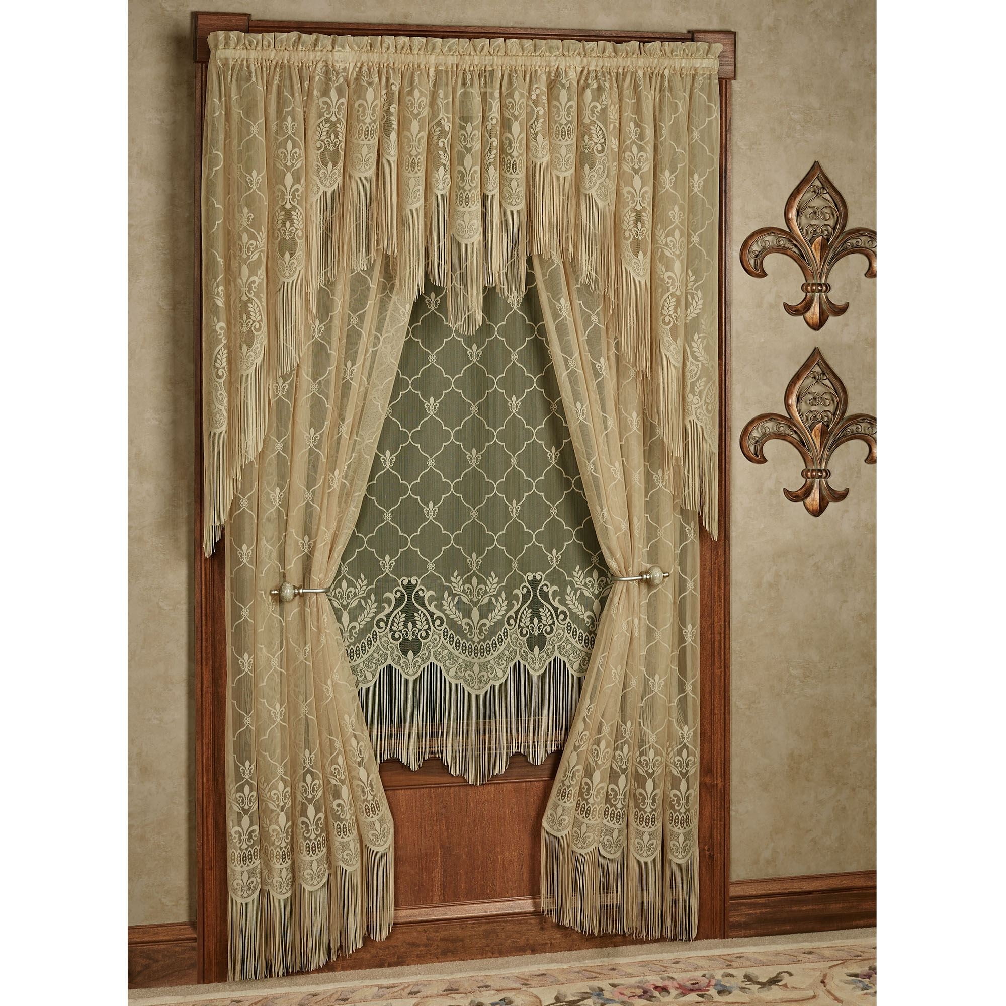 Antique Gold Lace Rod Pocket Curtain Panel, 56 x 63 Inches