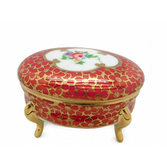 Victorian Antique Oval Jewelry Box Antique Red