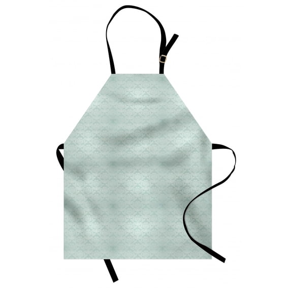 Victorian Apron Damask Style Vintage Pattern with Antique and Baroque Foliage Motifs, Unisex Kitchen Bib Apron with Adjustable Neck for Cooking Baking Gardening, Almond Green and White, by Ambesonne