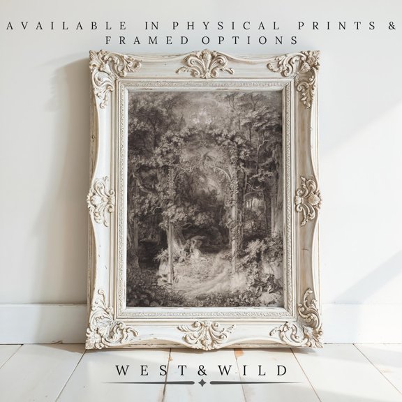 Victorian Art Lovers In Forest 19Th Century Etchings Italian Artwork Muted Wall Arts Vintage Style Illustrations, Unframed Paper Print