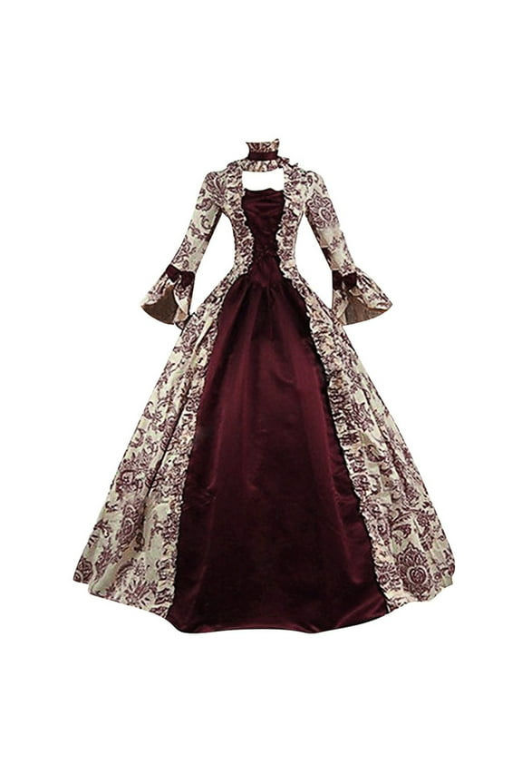 Victorian Ball Gown Women Vintage Medieval Dress 1800S Embroidery Floral Print Lace Up Princess Dress Court Renaissance Costume