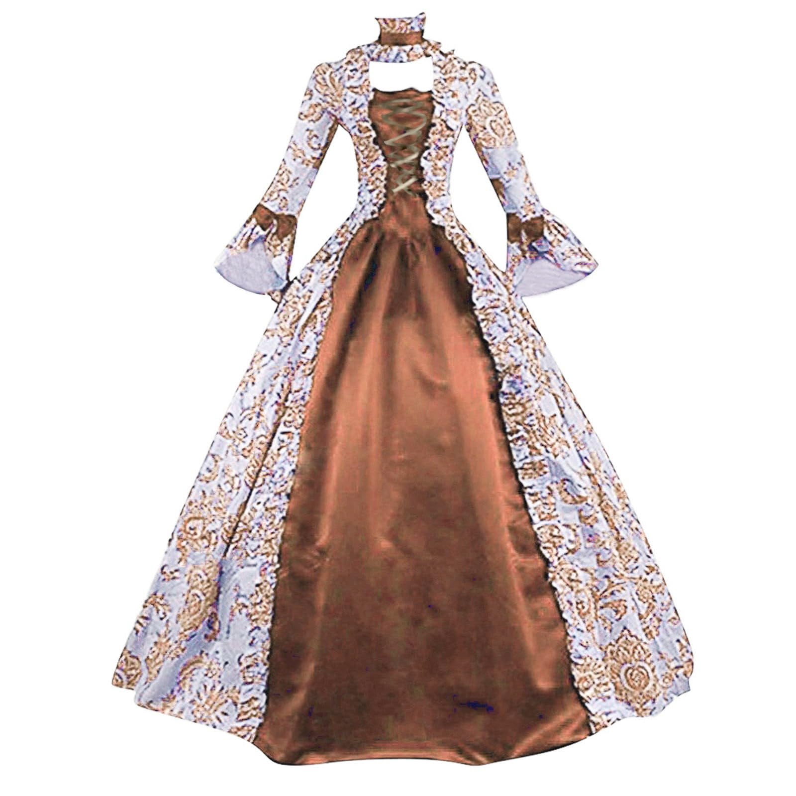 Victorian Ball Gown Women Vintage Medieval Dress Elegant Lace Up Cinch Corset Dress Renaissance Masquerade Costume