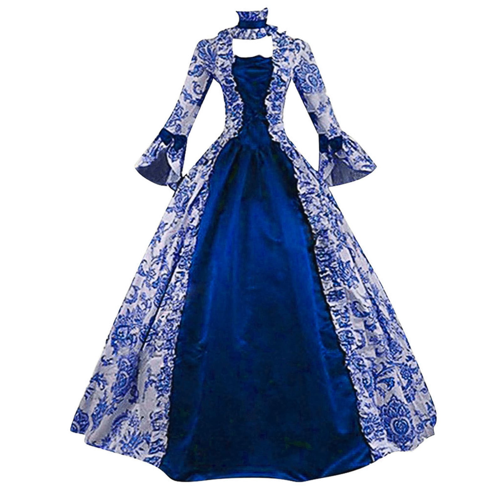Victorian Ball Gown Women Vintage Medieval Dress Elegant Lace Up Cinch Corset Dress Renaissance Masquerade Costume