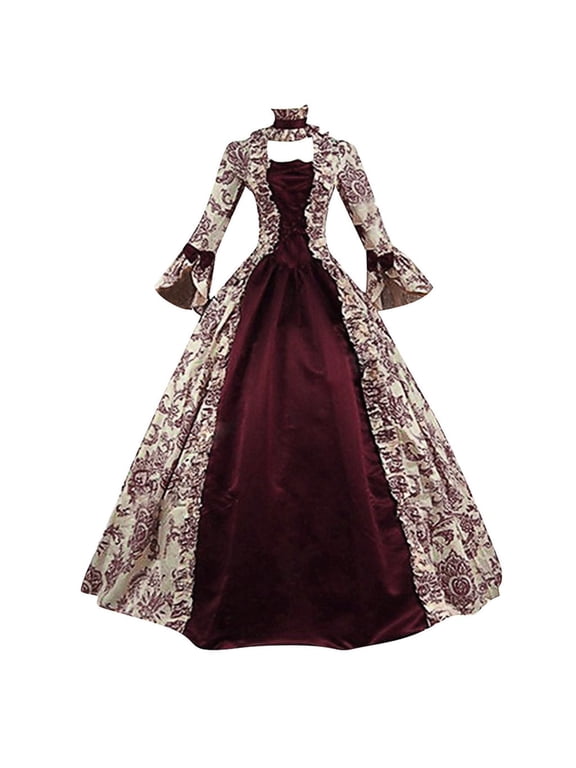 Victorian Ball Gown Women Vintage Medieval Dress Elegant Lace Up Cinch Corset Dress Renaissance Masquerade Costume