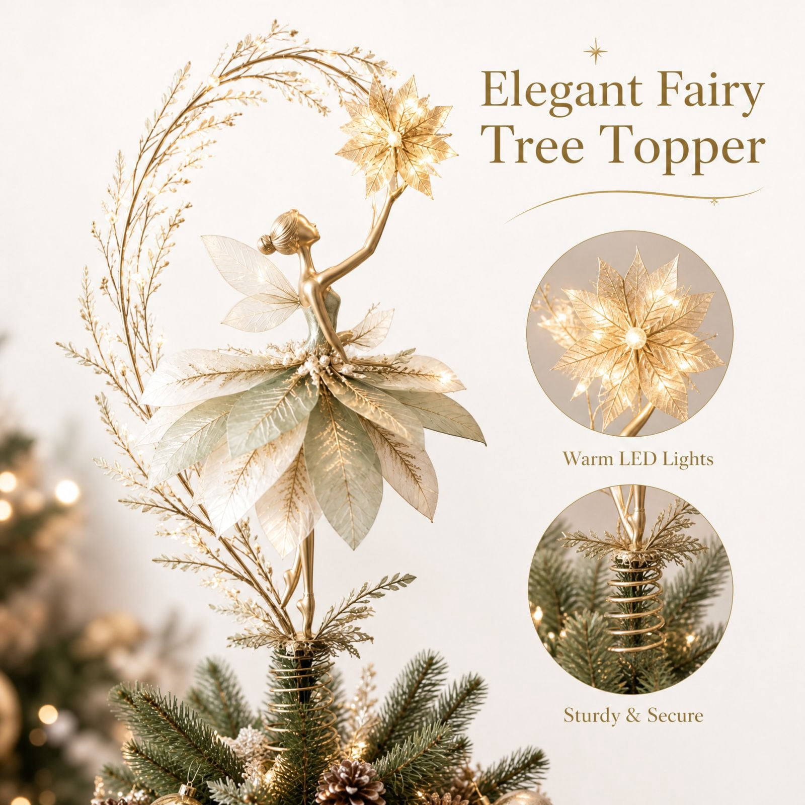Victorian Ballet Fairy Christmas Tree Topper with Gold Finish and ...