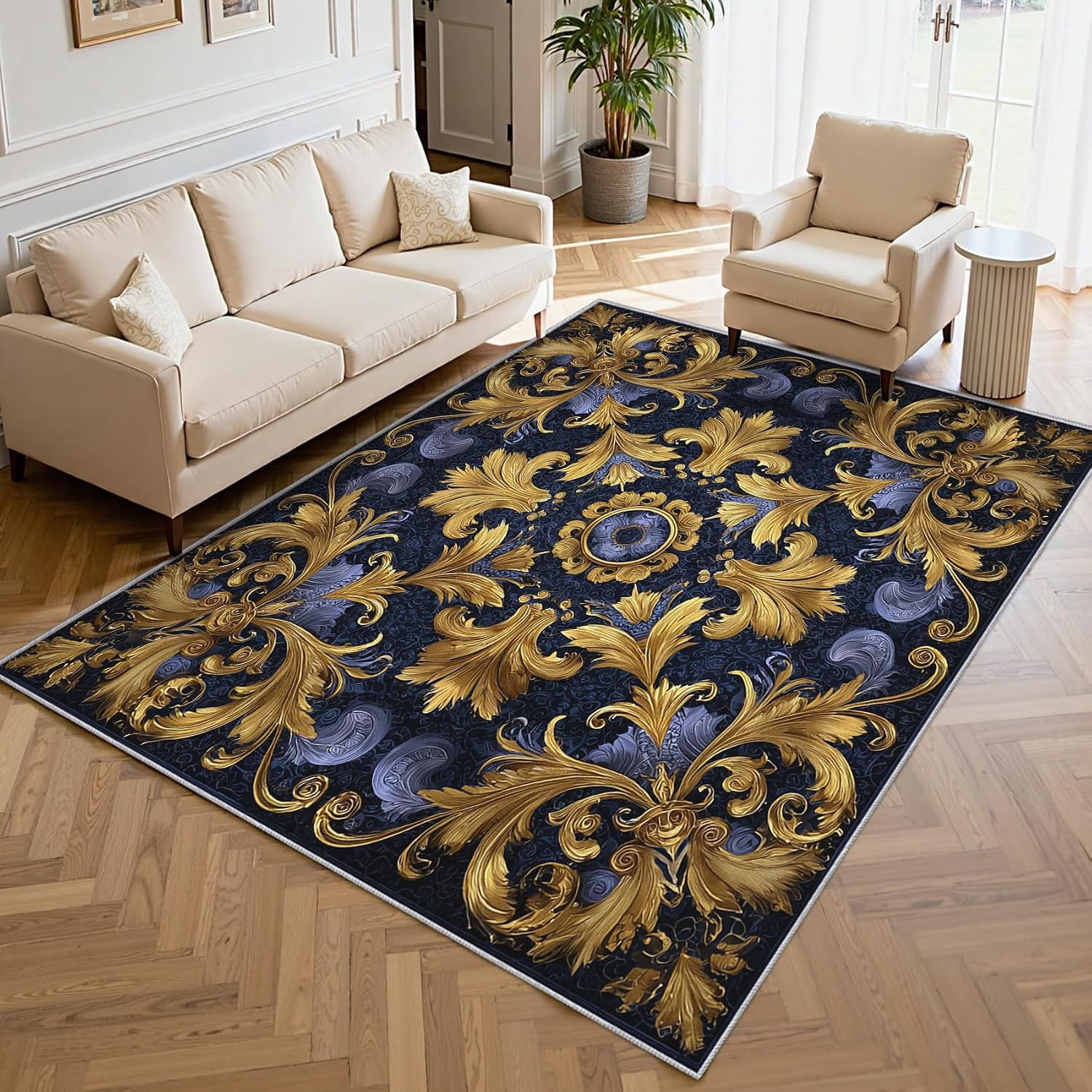 Victorian Baroque Area Rugs, Damask Floral Carpet, Washable Non Slip ...