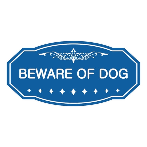 Victorian Beware Of Dog Sign (Blue) - Small 3" X 6"
