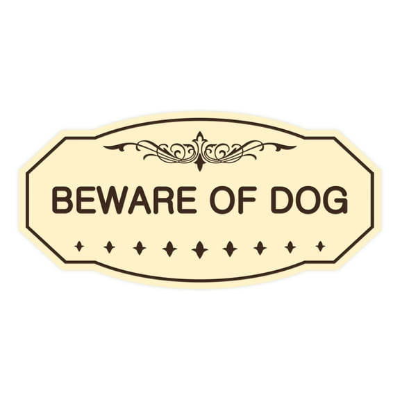 Victorian Beware Of Dog Sign (Ivory/Dark Brown) - Small 3" X 6"