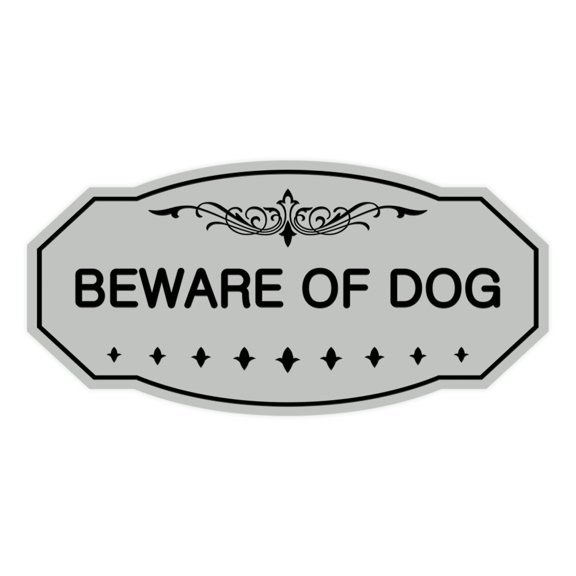 Victorian Beware Of Dog Sign (Lt Gray) - Small 3" X 6"