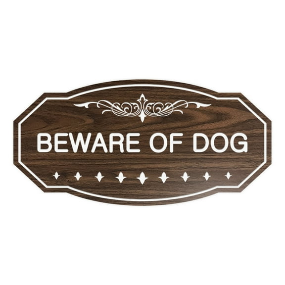 Victorian Beware Of Dog Sign (Walnut) - Small 3" X 6"