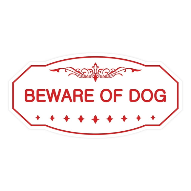 Victorian Beware Of Dog Sign (White/Red) - Large 5" X 10"