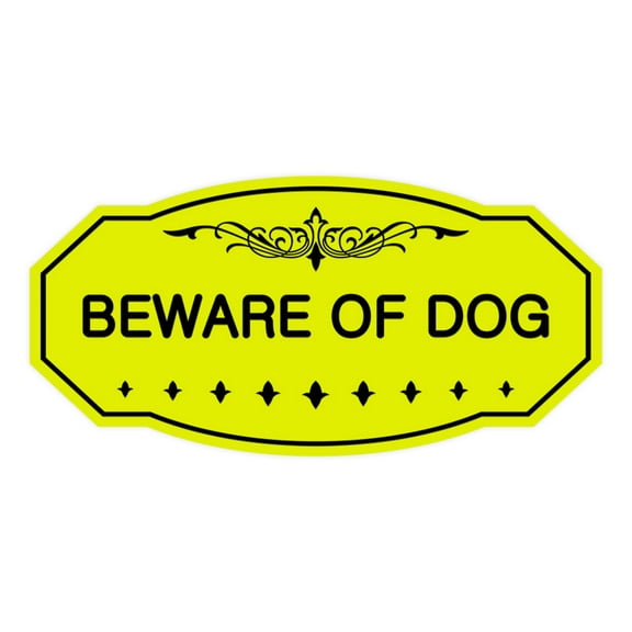 Victorian Beware Of Dog Sign (Yellow / Black) - Medium 4" X 8"