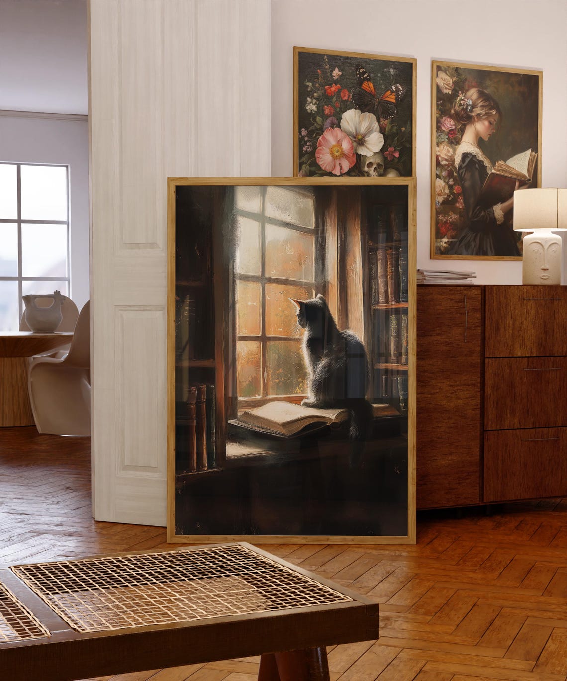 Victorian Black Cat Library Print Dark Academia Wall Art Poster Decor ...