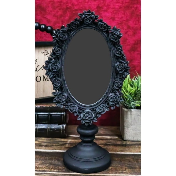 Victorian Black Gothic Roses Floral Vanity Dresser Desktop Table Mirror Decor