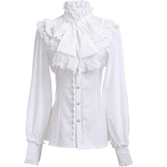 Victorian Blouse Womens Gothic Lolita Shirt Vintage Long Sleeve Lotus Ruffle Top