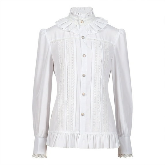 Victorian Blouse for Womens Elegant Gothic Shirt Vintage Long Sleeve Ruffle Stand Collar Blouse Medieval Tops