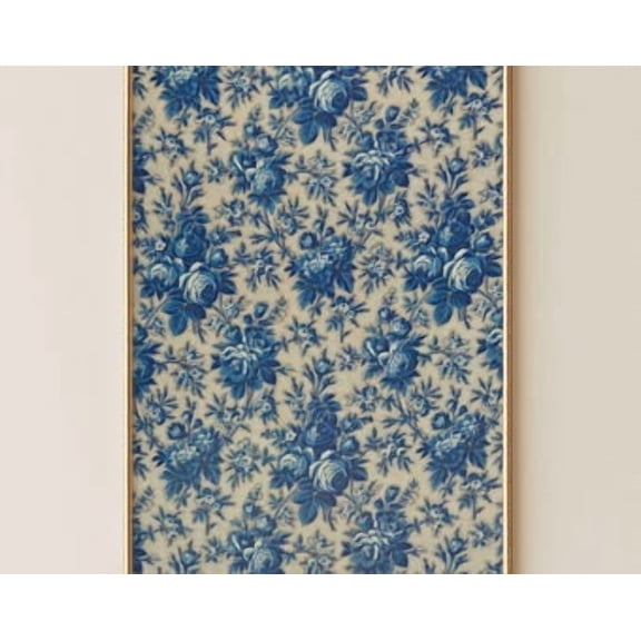 Victorian Blue Rose Poster English Country Floral French Provincial Decor Antique Textile Wall Art, Poster Only