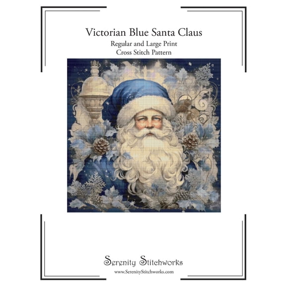 Victorian Blue Santa Claus Cross Stitch Pattern: Regular and Large Print Chart, (Paperback)