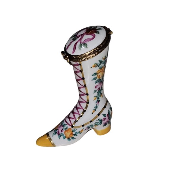 Victorian Boot Box for Collectors Limoges Box Porcelain Figurine