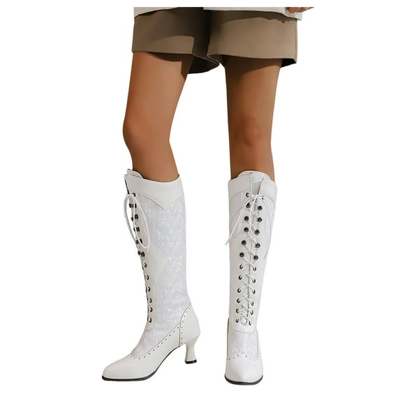 Victorian Boots Women Lace up Combat Riding Booties Wide Calf Winter Boot Renaissance Granny Witch Shoes