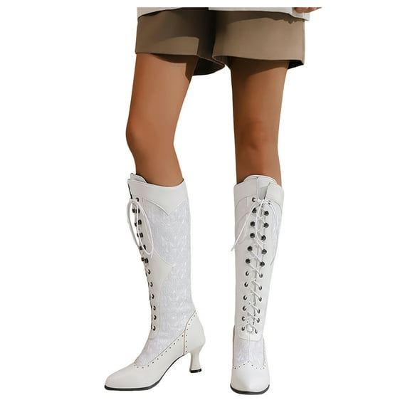 Victorian Boots Women Lace up Combat Riding Booties Wide Calf Winter Boot Renaissance Granny Witch Shoes