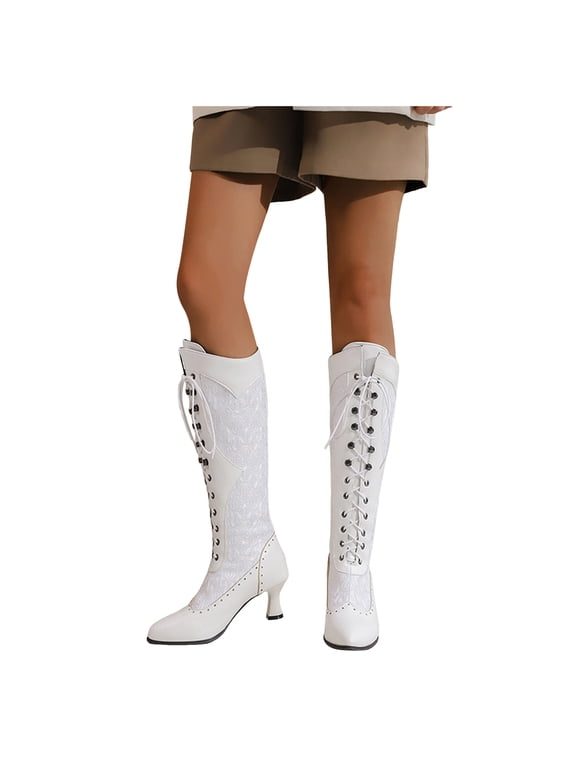 Victorian Boots Women Lace up Combat Riding Booties Wide Calf Winter Boot Renaissance Granny Witch Shoes