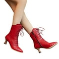 thumbnail image 1 of Victorian Boots for Women Lace up Elegant 70s Dressy Booties Low Heel Pointed Toe Mid Calf Boots, 1 of 8