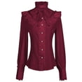thumbnail image 1 of Victorian Bows Tie Neck Blouse with Ruffle Lace Stand Collar Medieval Clothing Performances Long Sleeve Shirt for Women, 1 of 8