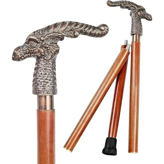 Victorian Dragon Style Handle Wooden Walking Cane Stick, Antique Style, Designer Vintage