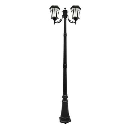 GAMA Sonic Outdoor Solar Lamp Post Light Kit, Double Black Cast Aluminum 19th Century Inspired Lamp with Light Pole, Warm White Light 2700K 94B002